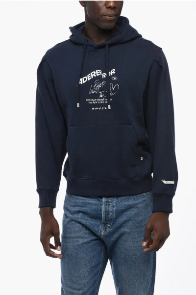 ADER ERROR BLUE MARK BRUSHED COTTON HOODIE WITH EMBROIDERED LOGO
