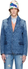 Ader Error Blue Notched Denim Blazer In Blue