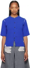 Ader Error Blue Pleated Cardigan In Blue