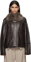 Ader Error Brown Detailed Leather Jacket In Brown