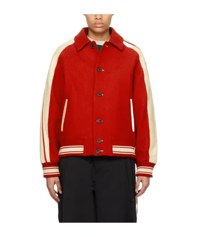 Ader Error Stripe-detail Button-up Bomber Jacket In Red