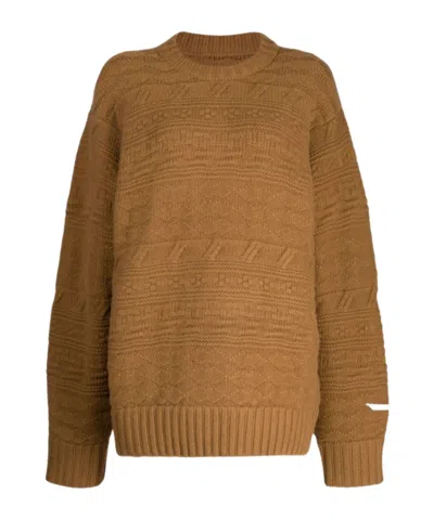 Ader Error Coarse Twisted Knitted Round Neck Sweater In Brown