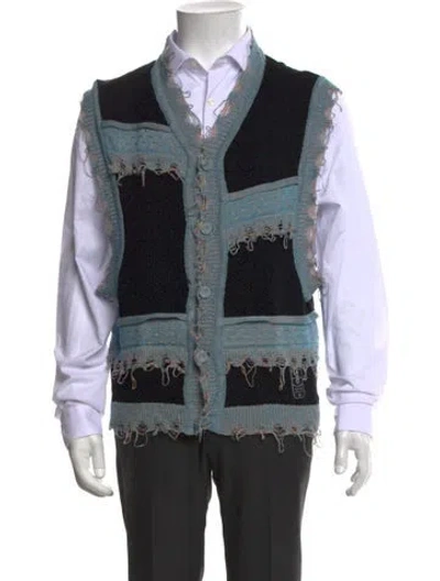 Pre-owned Ader Error Colorblock Pattern V-neck Cardigan In Black
