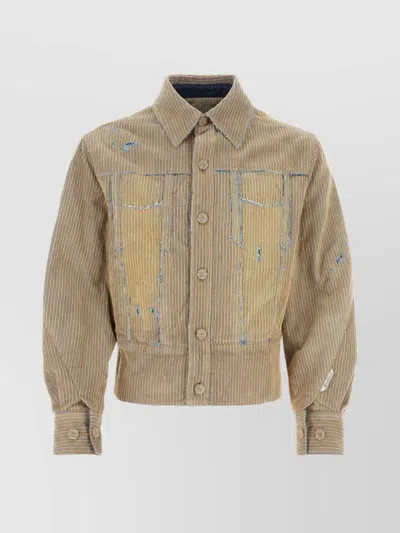 Ader Error Cropped Corduroy Jacket With Distressed Finish In Beige