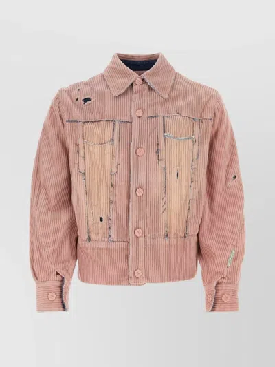 Ader Error Distressed Texture Cropped Corduroy Jacket In Pink