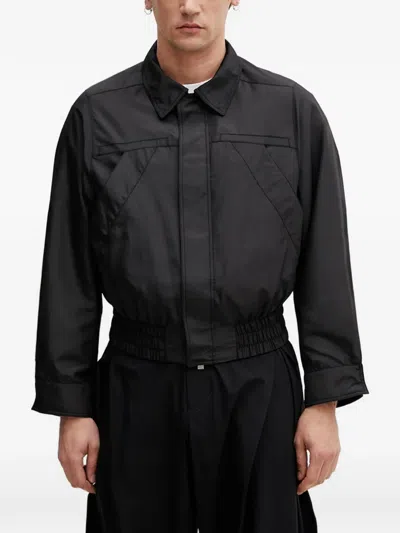 Ader Error Elasticated-waistband Zip-up Bomber Jacket In Black