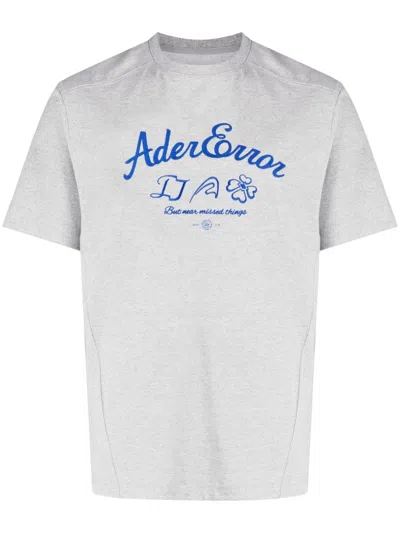Ader Error Embroidered-logo Cotton T-shirt In Grey