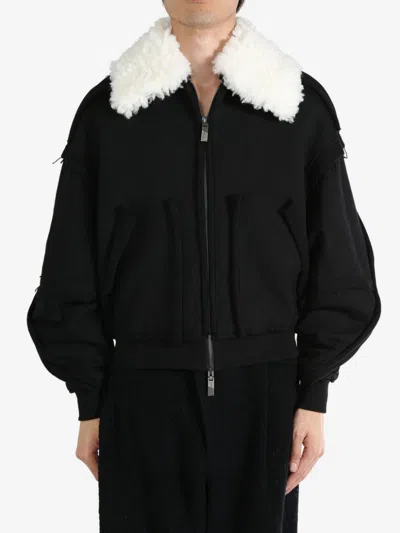 Ader Error Faux-fur Collar Jacket In Noir