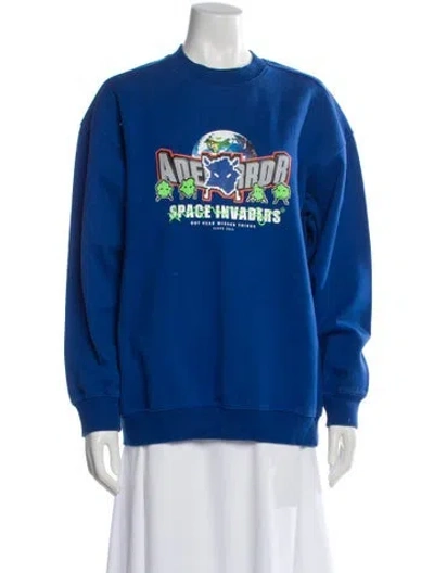 Pre-owned Ader Error Graphic Print Crew Neck Sweatshirt In Blue