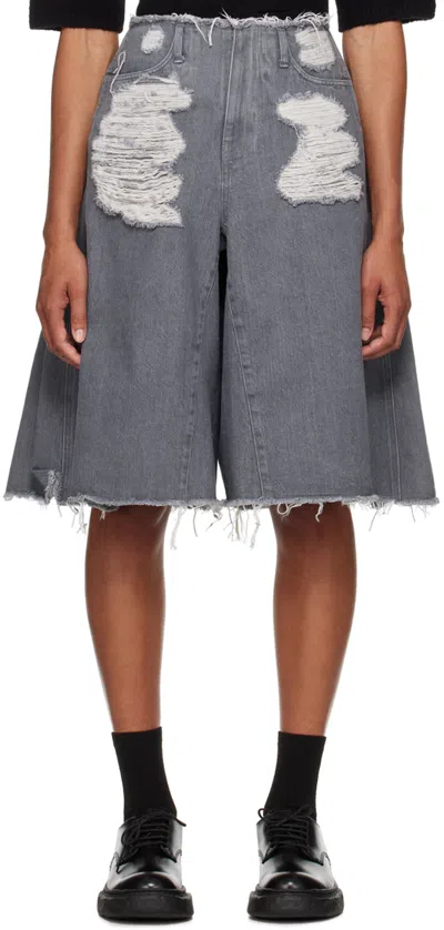 Ader Error Gray Distressed Shorts In Grey