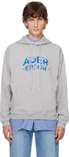 Ader Error Gray Embroidered-logo Hoodie In Grey