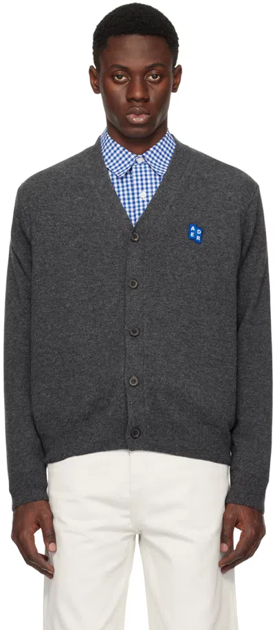 Ader Error Grey Patch Cardigan In Charcoal