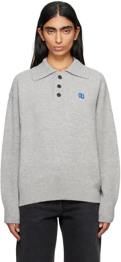 Ader Error Gray Significant Tag Long Sleeve Polo In Grey
