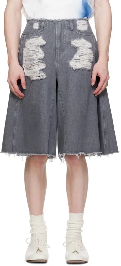 Ader Error Gray Wide-leg Denim Shorts In Light Gray