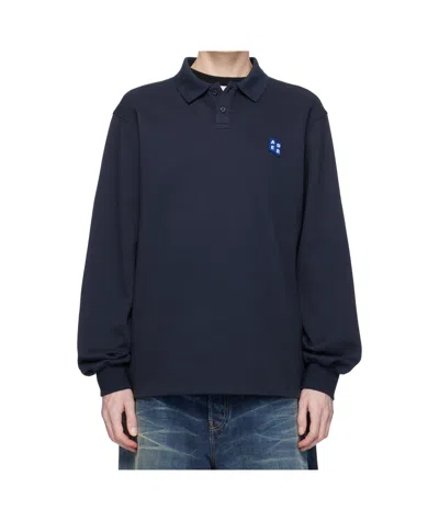 Ader Error Lapel Long Sleeve Polo Shirt In Navy