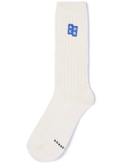 Ader Error Logo-appliqué Calf Socks In White