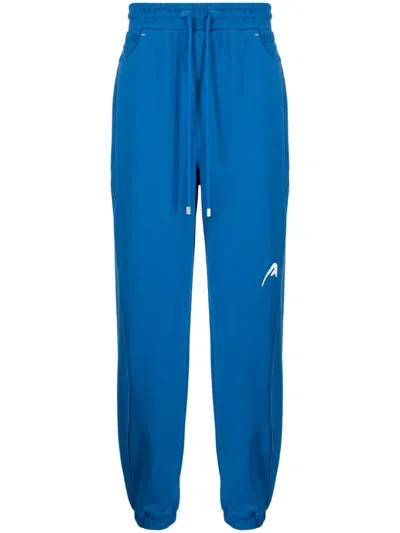 Ader Error Logo-embroidered Drawstring Cotton Trousers In Blue