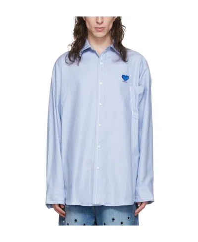 Ader Error Logo Square Collar Loose Shirt In Blue