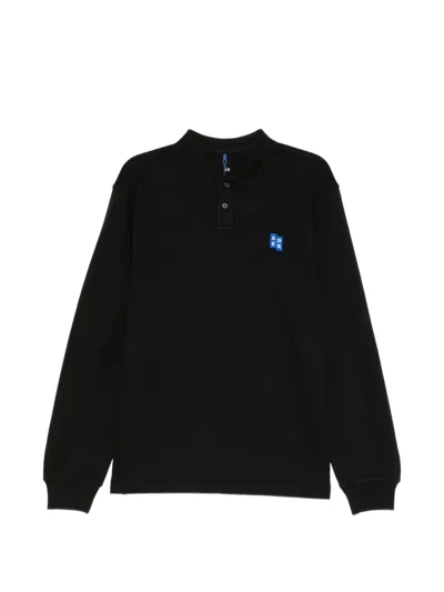 Ader Error Logo-patch Long-sleeve Polo Shirt In Black