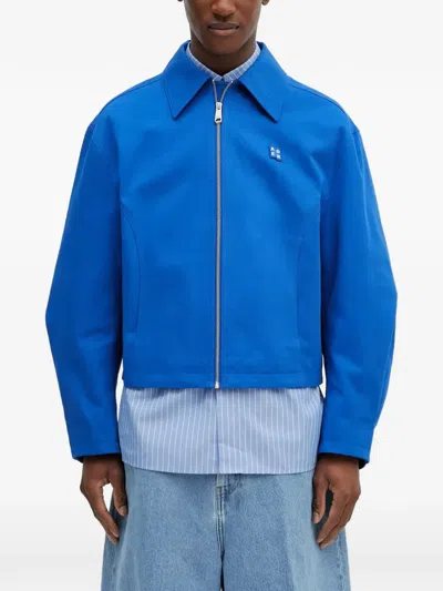 Ader Error Logo-patch Zip-up Bomber Jacket In Blue