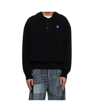 Ader Error Long Sleeve Knit Polo Shirt In Black