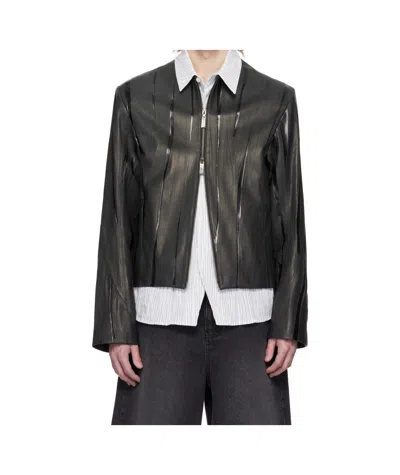 Ader Error Long Sleeve Leather Jacket In Black