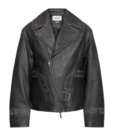 Ader Error Long-sleeved Leather Jacket In Black
