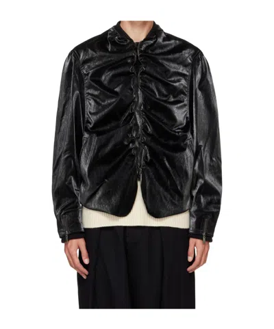 Ader Error Long-sleeved Leather Jacket In Black