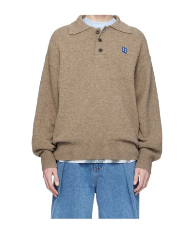 Ader Error Long-sleeved Polo Shirt In Beige