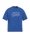 Ader Error Solid Color Crew-neck T-shirt With Embroidered Logo In Blue