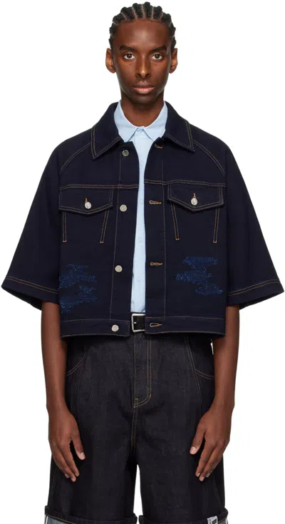 Ader Error Navy Flap Pocket Shirt In Blue