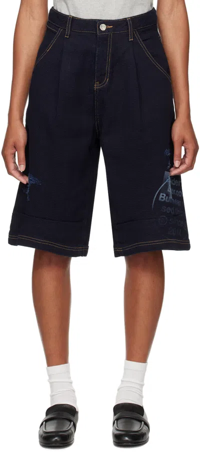 Ader Error Navy Printed Shorts In Blue