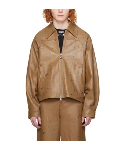 Ader Error Nord Zippered Leather Jacket In Brown