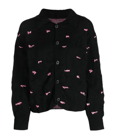Ader Error Pattern Inlaid Knitted Cardigan In Black