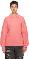Ader Error Cable-knit Polo Jumper In Pink