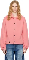 Ader Error Pink Mock Neck Cardigan In Pink