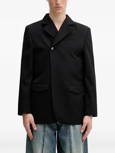 Ader Error Pinstripe Asymmetric-fastening Blazer In Black