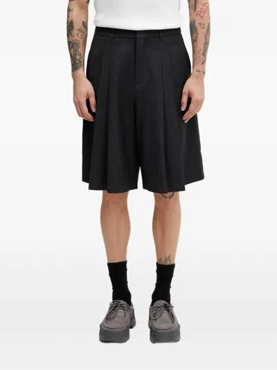 Ader Error Pleated Wide-leg Shorts In Black