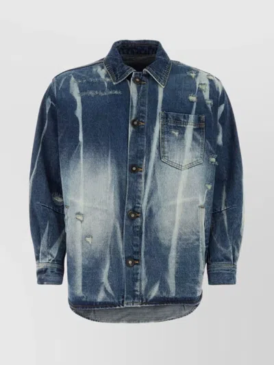 Ader Error Pocketed Distressed Denim Jacket In Blue
