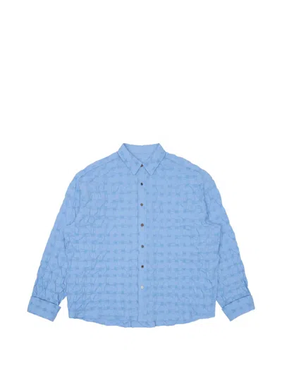 Ader Error Shirred Cotton Shirt In Blue