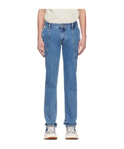 Ader Error Stitched Belt-loop Jeans In Blue