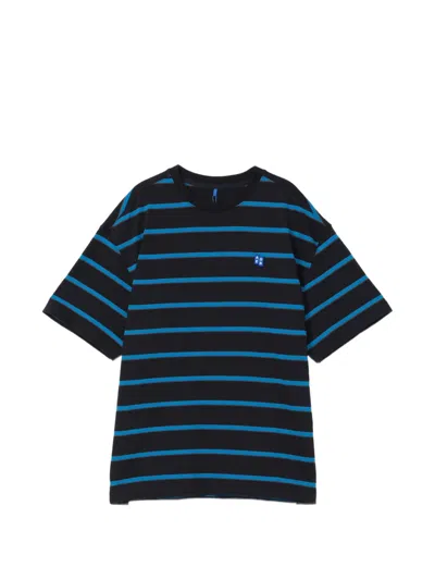 Ader Error Striped Logo-patch T-shirt In Blue