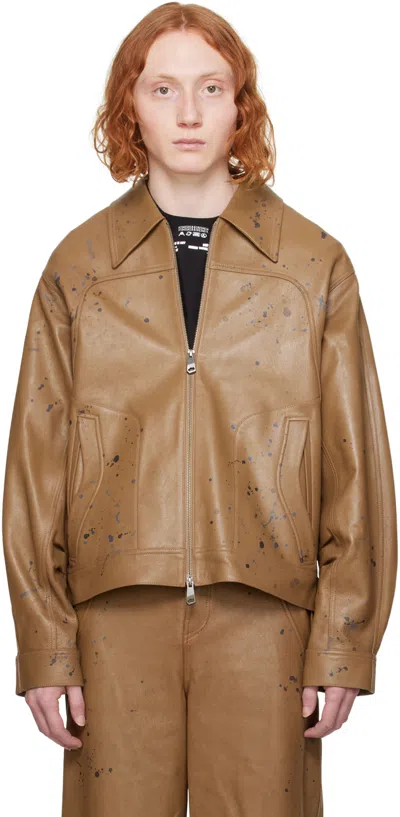 Ader Error Tan Nord Leather Jacket In Brown