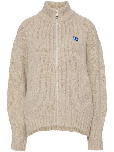 Ader Error Beige Trs Tag Knit 01 Zip-up Sweater In Oatmeal
