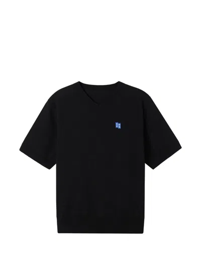 Ader Error V-neck Logo-patch T-shirt In Black