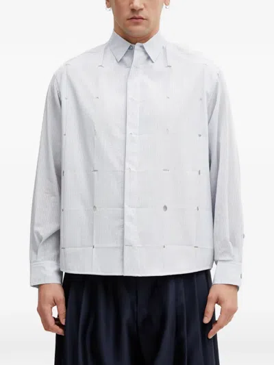 Ader Error Vertical-stripe Cut-out Shirt In White