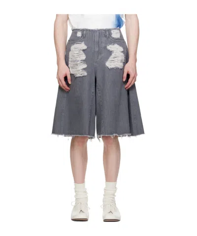Ader Error Gray Distressed Shorts In Light Gray