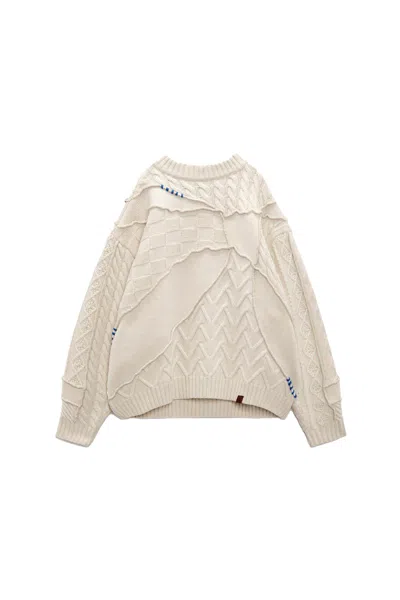 Pre-owned Ader Error Women's  X Zara Oversized Patchwork Knit Sweater In Ecru