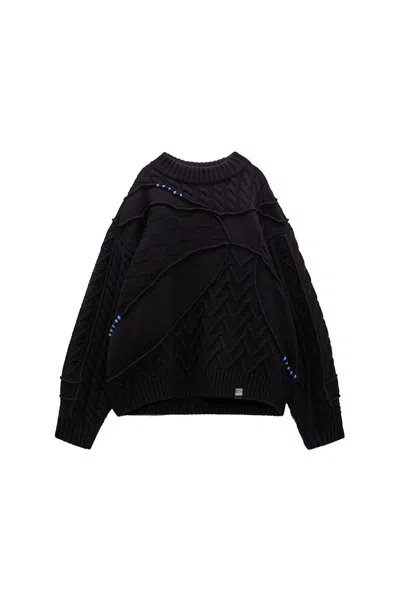 Pre-owned Ader Error X Zara Oversized Patchwork Knit Mens Sweater In Black
