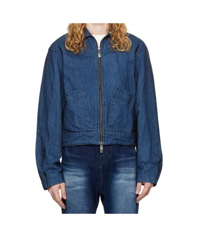 Ader Error Zippered Denim Jacket In Blue